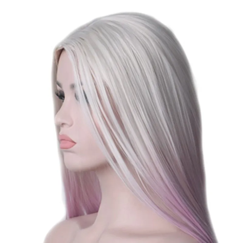 

WooFestival Long Straight Hair Synthetic Wig Female Cosplay Colored Wigs For Women Pink Green Blue Silver Dark Brown