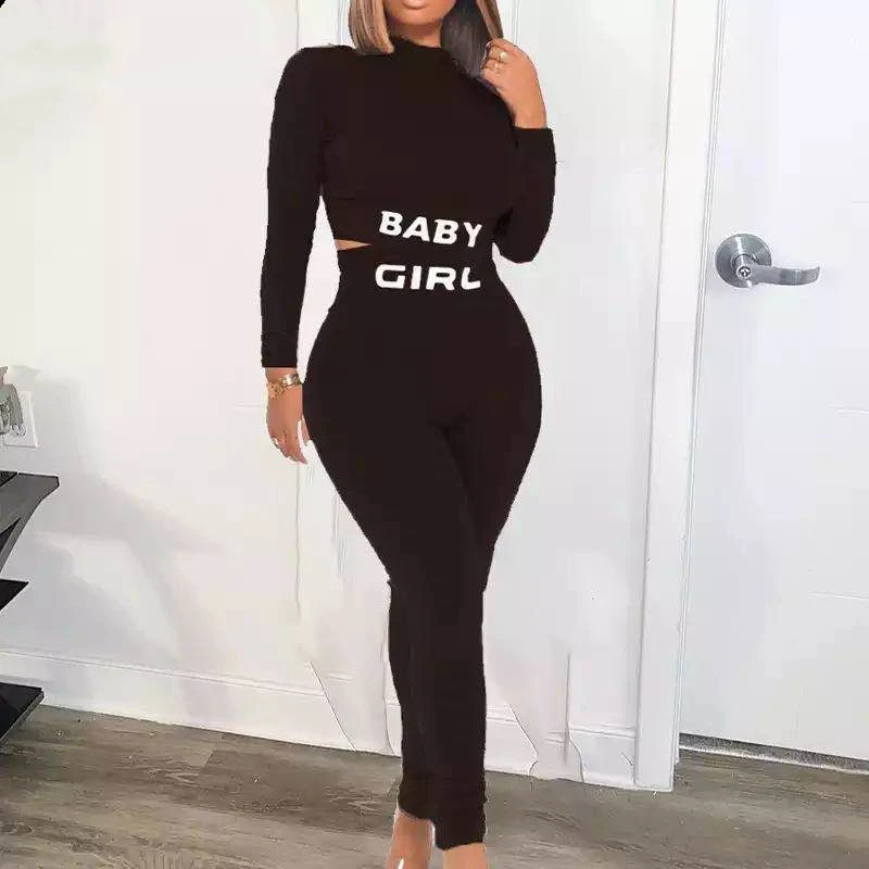 

Женские спортивные костюмы FUFUCAILLM, комплект из 2 предметов, топ с высокой горловиной и буквенным принтом и узкие брюки, спортивная одежда для ...