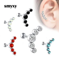 1 pc stainless steel inlay crystal ear studs for women piercing tragus earrings cartilage helix screw ball ear bone nail jewelry