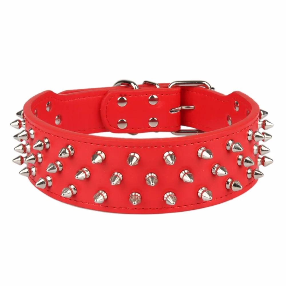 PipiFren Big Dogs Rivets Collars Pure Color PU Leather Collar For Large Breed Necklace Pets mascotas accesorios | Дом и сад