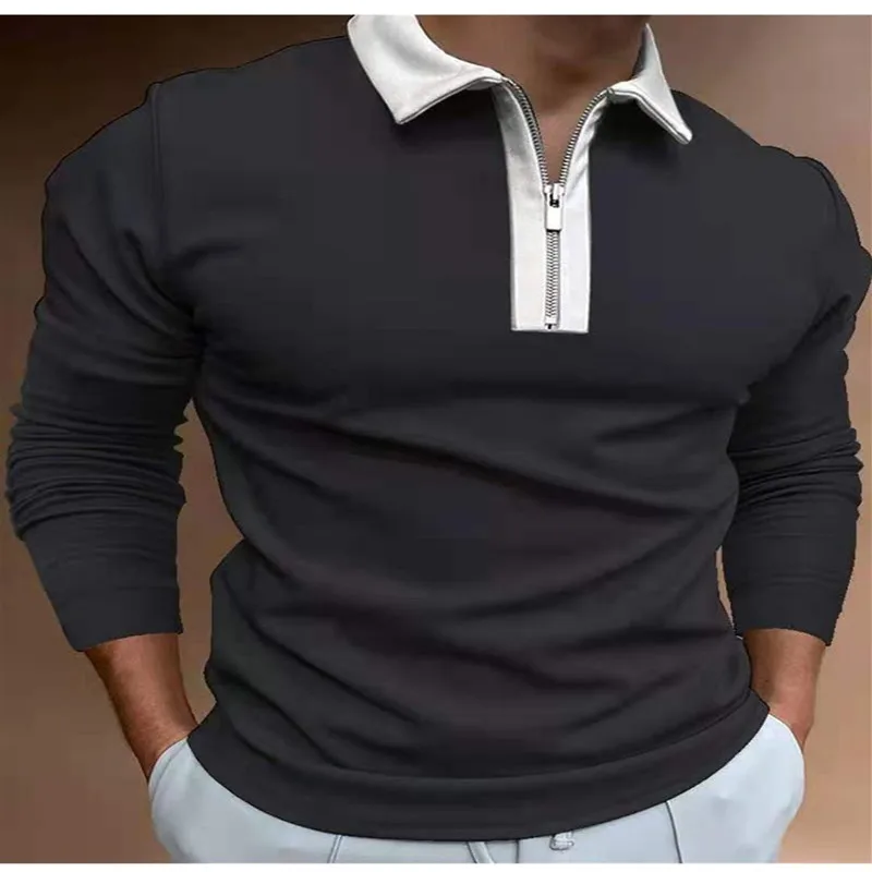 

2021 Harajuku Fashion Casual Polo Shirts Men Long Sleeve Turn-down Collar Zipper Design Tops Men's Streetwear Camisas De Hombre