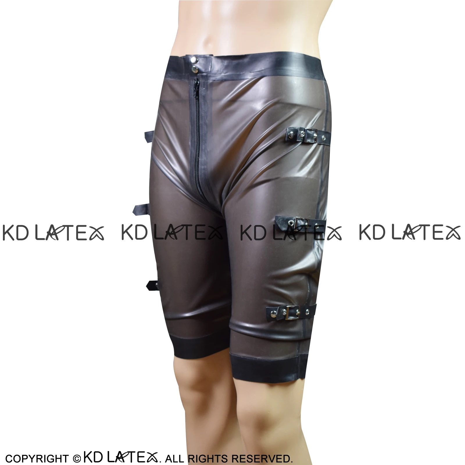 Прозрачные черные и сексуальные латексные шорты-боксеры с ремнями двух сторон на