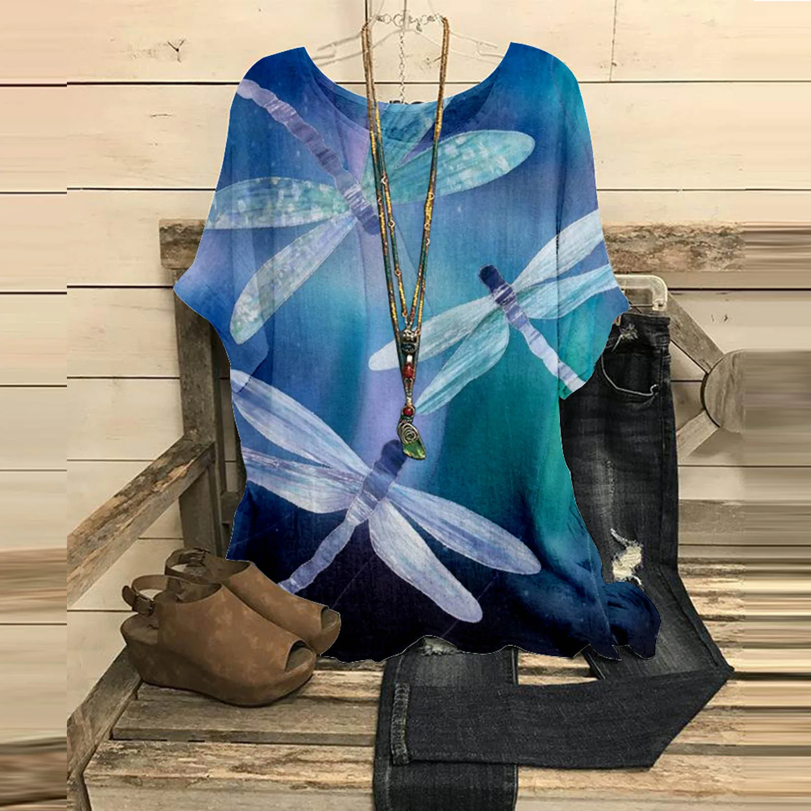 

Блузка женская летняя с коротким рукавом, с цветочным принтом