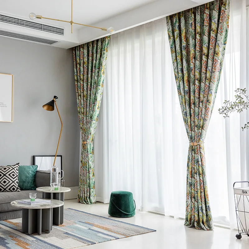 Шторы с двусторонним принтом листьев современные минималистичные занавески из