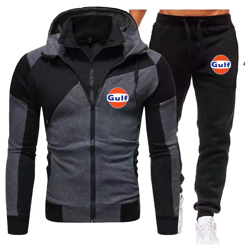

2021 New Men Gulf Spring Autumn Print Hoodies Casual Fashion Jogging Jacket Sweatpants Suit 2Pcs