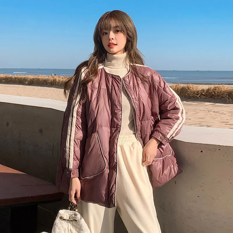 2021 New Winter Women Puffer Jacket Loose Thick Warm 90% White Duck Down Coat Women's Korean Scarf All-match Long Cardigan Parka
