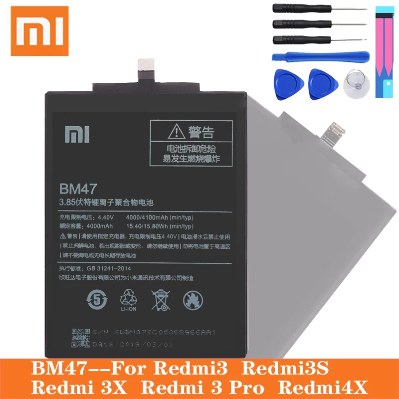Оригинальный аккумулятор для телефона Xiao Mi BM47 сменные батареи Xiaomi Redmi 3 3S 3X 4X pro Note 5