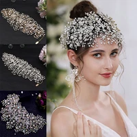 pearl rhinestone women headband wedding hair accessories for women bride tiara headband hair jewelry silver color hairband