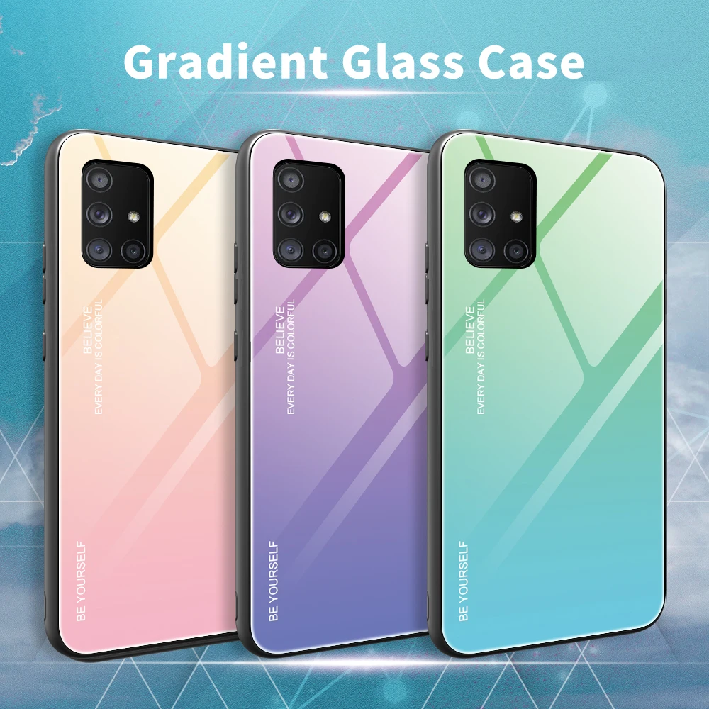 Чехлы из закаленного стекла для Samsung Galaxy A51 чехол A71 AA11 A31 бампер с градиентом цвета
