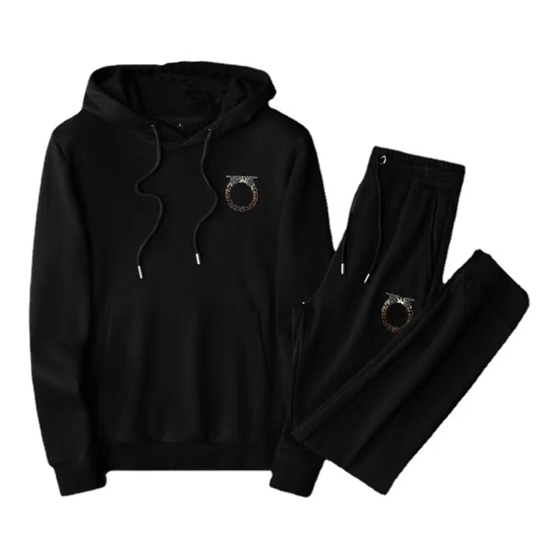 Sports suit men's spring and autumn high-end casual sportswear hot drill embroidery hooded sweater sweater two-piece set
