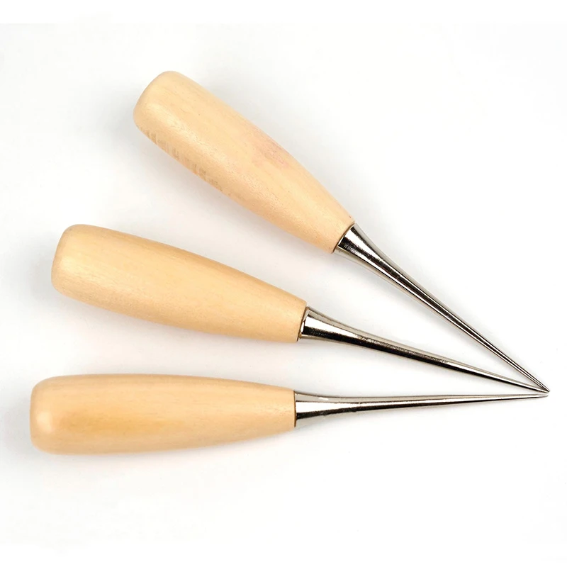 

Professional Hole Punches Wooden Handle Awls Leather Sewing Awl Durable Portable Craft DIY Shoes Stitching Leather Repair Tools