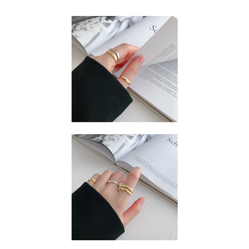 

925 sterling silver INS minimalist irregular wave pattern gold-plated female ring wild open silver ring for Women jewelry