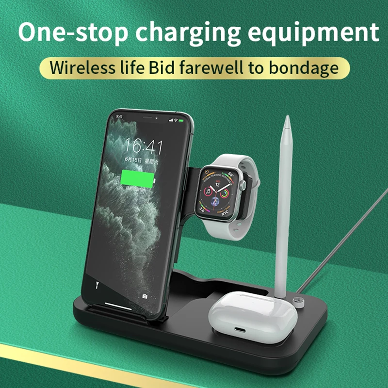 

4in1 15W Wireless Charger Fold Stand for Apple Watch 5 4 3 2 iPhone 11 Airpods Pro Pencil Multifunction Wireless Charging Holder