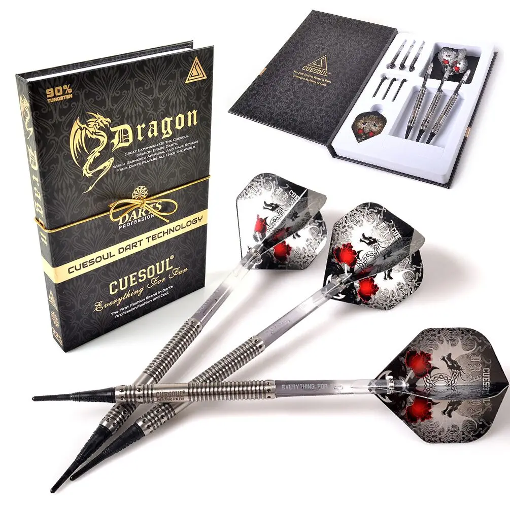 CUESOUL Dragon Fashionable 90% tungsten 18g Soft Tip Darts Set,Barrel with Titanium Coated