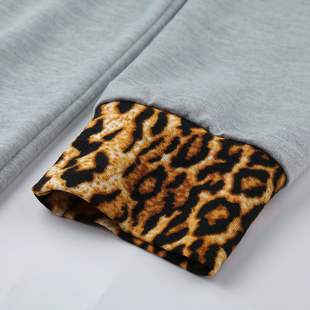 

2019 Fashion Women's Sweatshirt Dress Casual Long Sleeve Hooded Long Sweatshirts Leopard Print Loose Pocket Clubwear Pullover