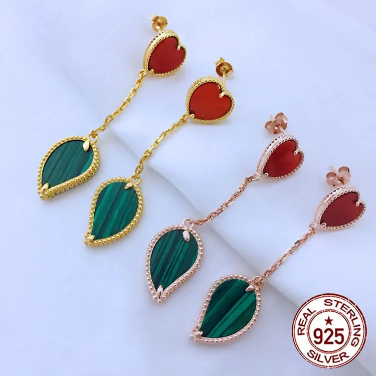

S925 sterling silver earrings simple personality fashion style hypoallergenic love leaf shape to give girlfriend's birthday gift