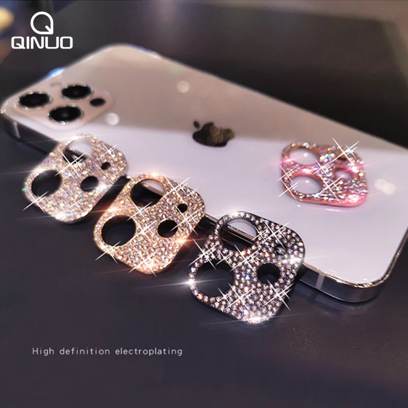 Защитный чехол для объектива камеры со стразами iPhone 12 11 Pro Max 12Pro Mini блестящая