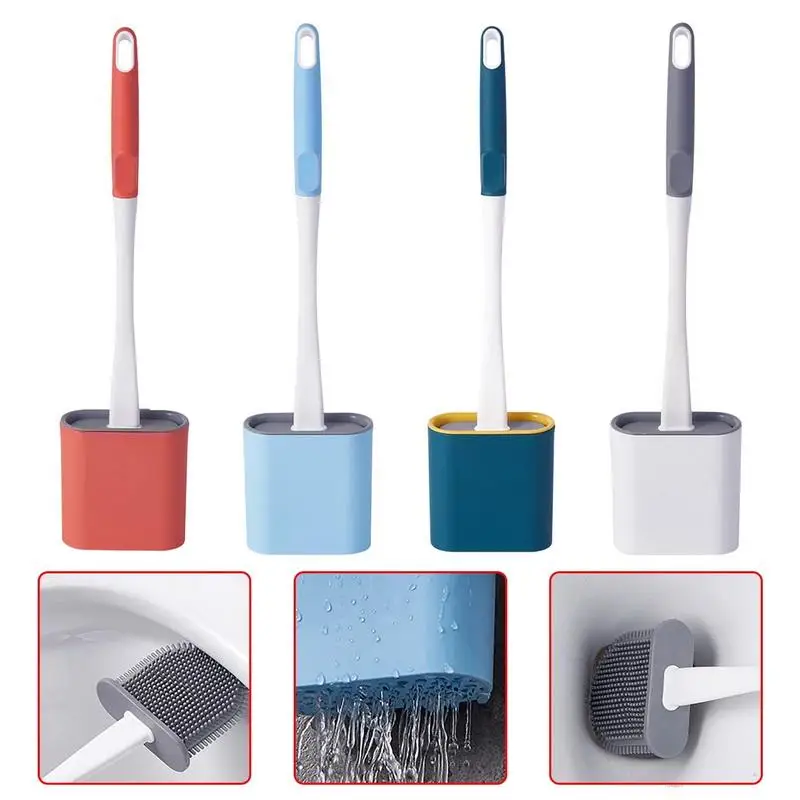 

New Silicone Toilet Brush Flat Head Flexible Soft TPR Home Toilet Cleaning Brushes With Holder WC Cleaner Bathroom Accessories