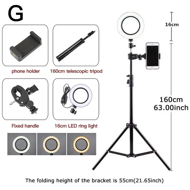 Size G 6,3 ''/10,2'' студийный кольцевой светильник для камеры, видео светодиодный светильник для красоты, кольцевой светильник с регулируемой яркостью для фотосъемки+ Штатив для селфи/шоу в реальном времени - Цвет: Size G
