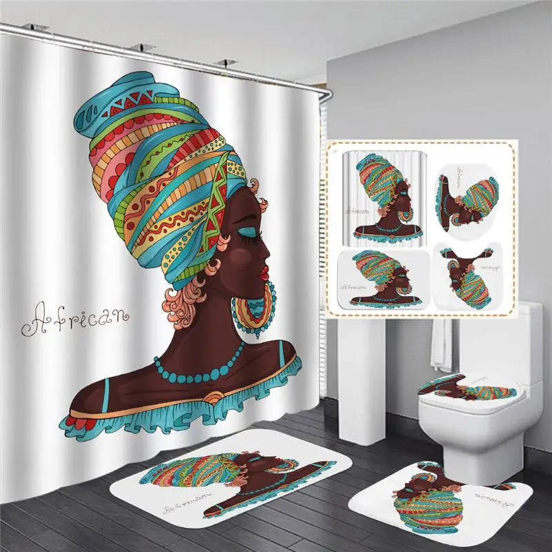 

Pretty 4pcs Shower Curtain Bathroom Decor Non Slip Toilet Polyester Cover Mat Set MH7 Bathroom Supplies