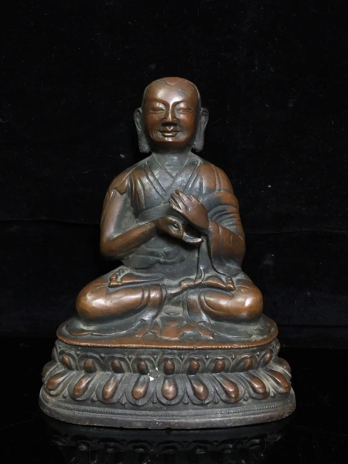 

Home Decor 8" Tibet Buddhism Temple Old Bronze Tsongkhapa Statue Shanhui is auspicious Amdo Tibetan Buddhist theorists