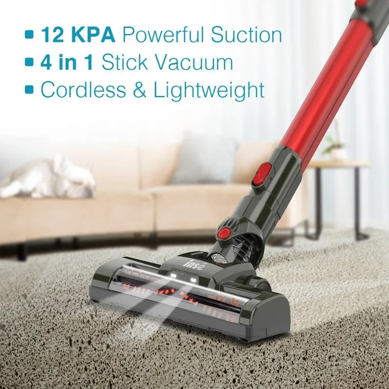 

INSE Cordless Vacuum Cleaner Handy and Extendable Lightweight Quiet Powerful Suction Rechargeable Stick Handheld Vac 2Speed N6