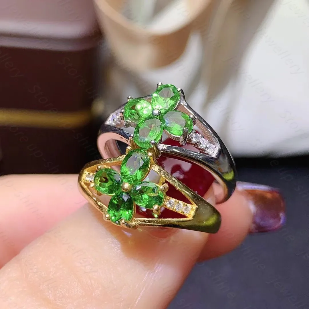 Натуральный кольцо с цаворитом 925 серебро Для женщин свежий простой и