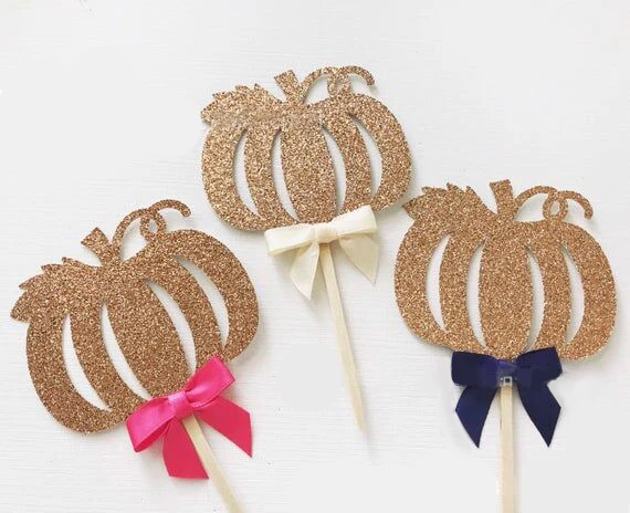 

12pcs/bag Gold First Birthday Cake Topper Pumpkin Birthday Party Decorations Pumpk Cupcake Toppers To Celebrate Baby's Birthday