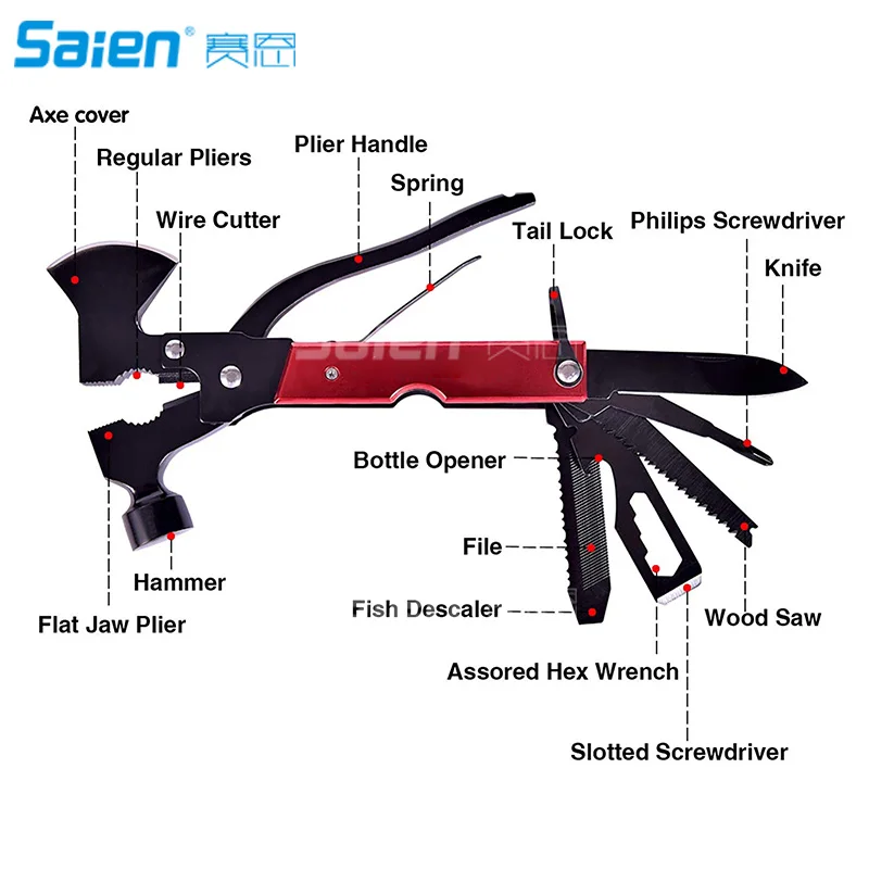 Многофункциональный инструмент из нержавеющей стали 14 в 1 прочный черный оксид