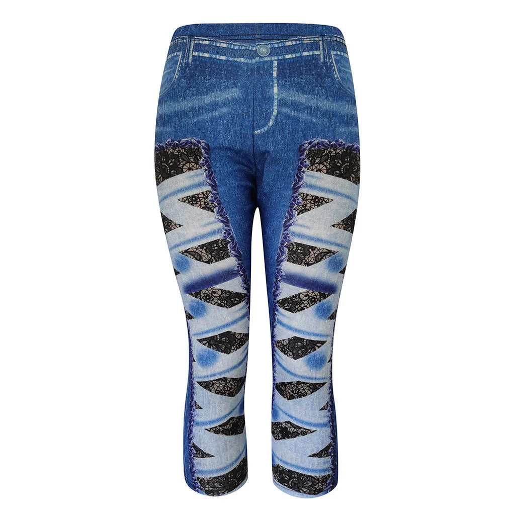 Женские модные облегающие джинсы размера плюс с объемным кружевным принтом