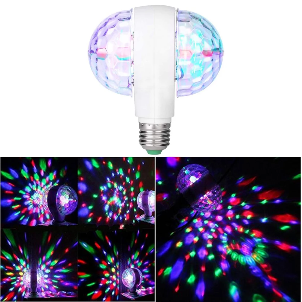 

E27 6W Rotating Bulb Light 220V RGB Auto Rotating With Dual Head Magic KTV Disco Stage Light DJ Party Colorful Crystal LED Lamp