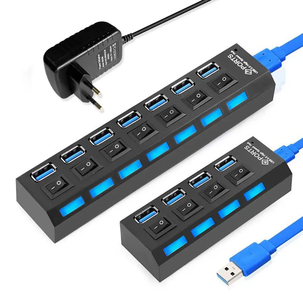 

NEW USB 3.0 HUB 2.0 HUB Multi USB Splitter 4/7 Port Expander Multiple USB 3 Hab Use Power Adapter USB3.0 Hub with Switch