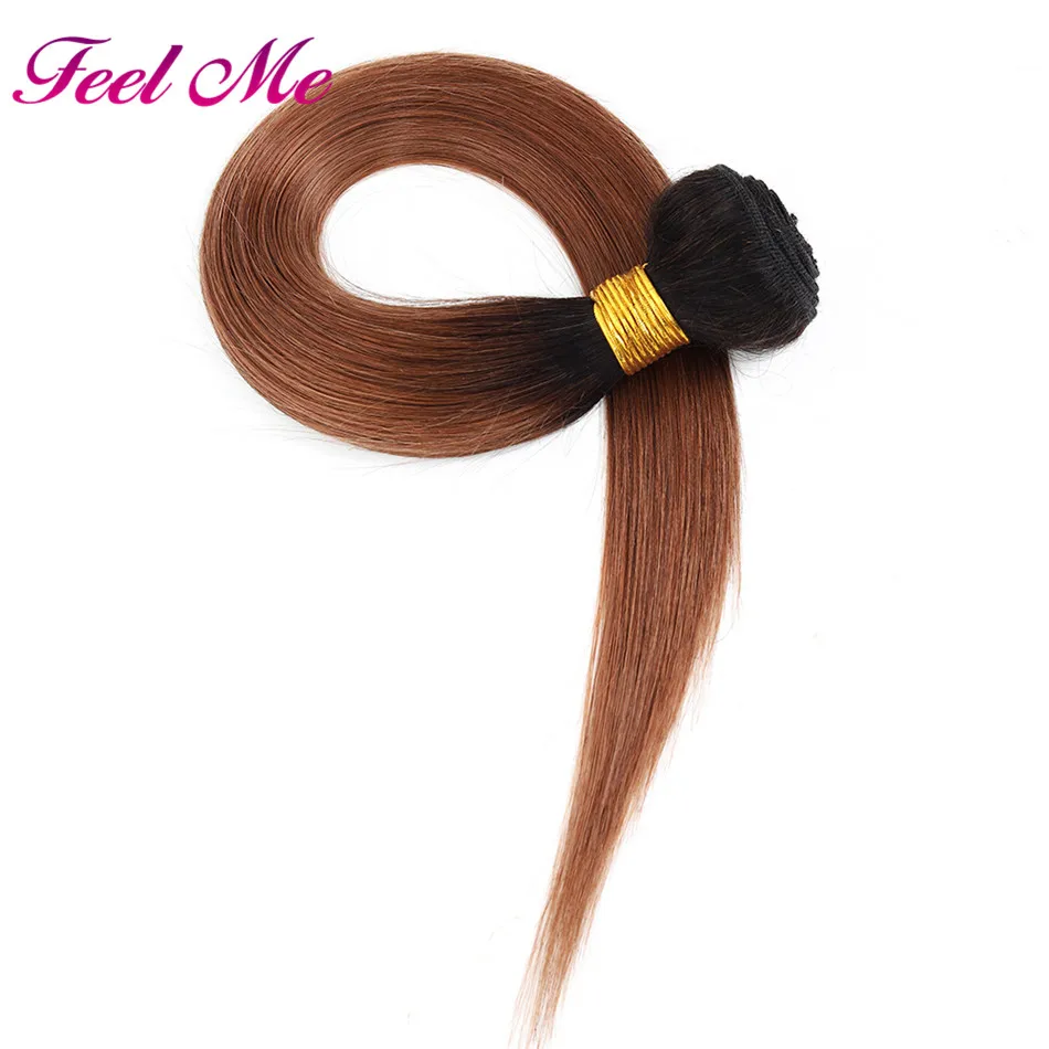 Ombre Indian Hair Straight 1B/30 Human Weave Bundles Deal Two Tone M Non-Remy 3/4 Pcs Weft Extensions 8-26 Inch | Шиньоны и парики