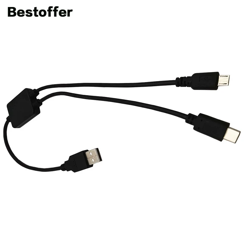 USB 2.0 A Male to 3.1 Type-C and Micro 5P 2 in 1 Charging Charger Black Cable Cord | Электроника