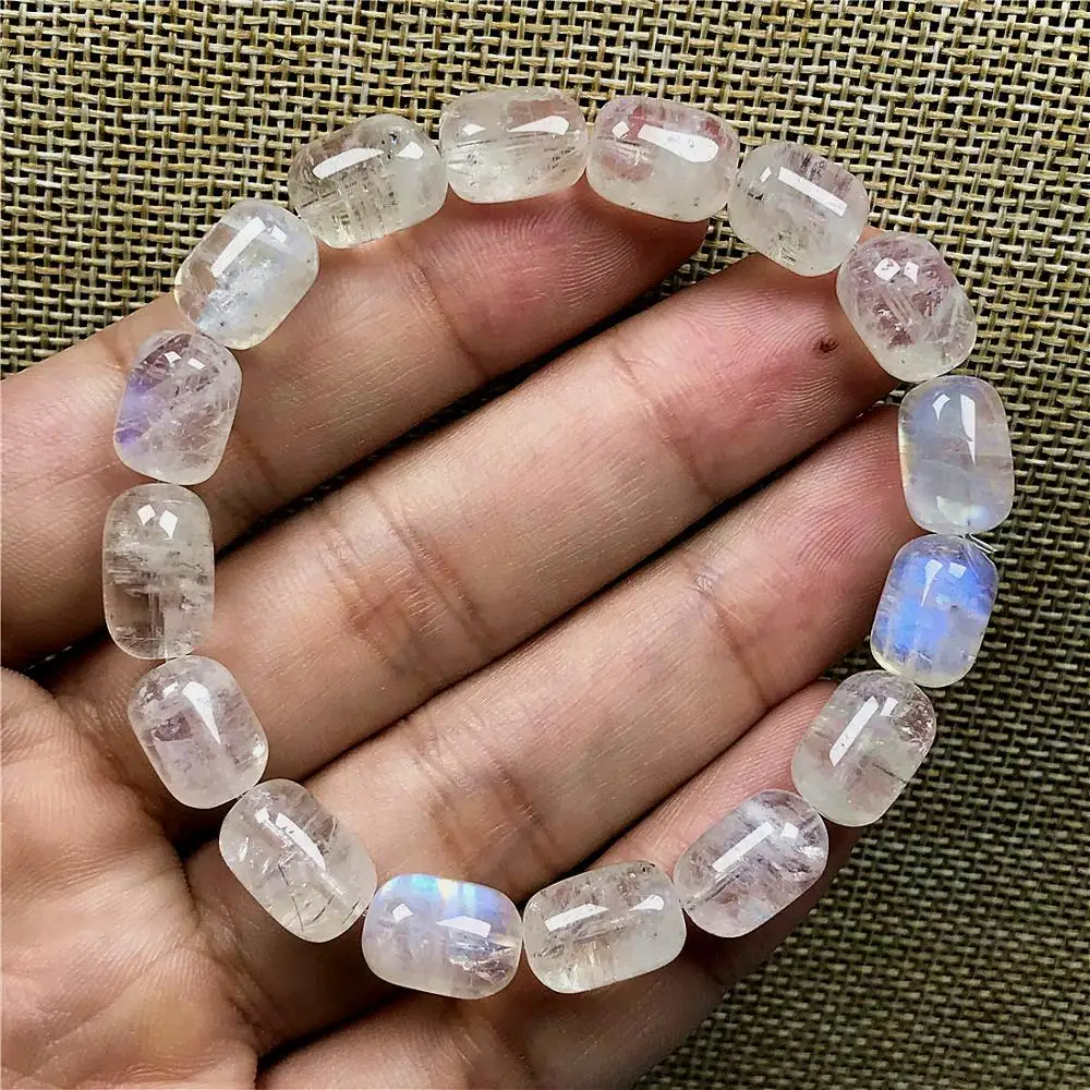 

11x8mm Genuine Natural Blue Light Moonstone Bracelet For Woman Lady Man Love Crystal Barrel Beads Stone Stretch Jewelry AAAAA