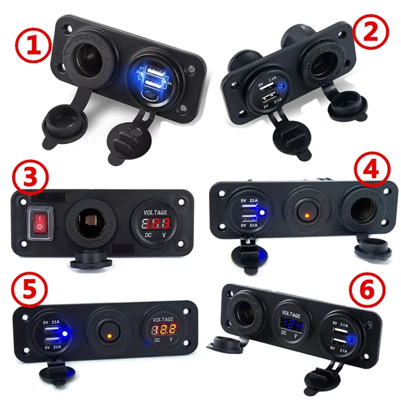 

12V-24V Dual USB Charger + Cigarette Lighter +Voltmeter Car USB Socket with Independent on/Off 2.1+2.1A Car Fast Charger