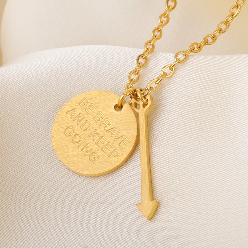 Модное ожерелье с надписью для пары гравировкой Be Brave And Keep Going подвеска диском и