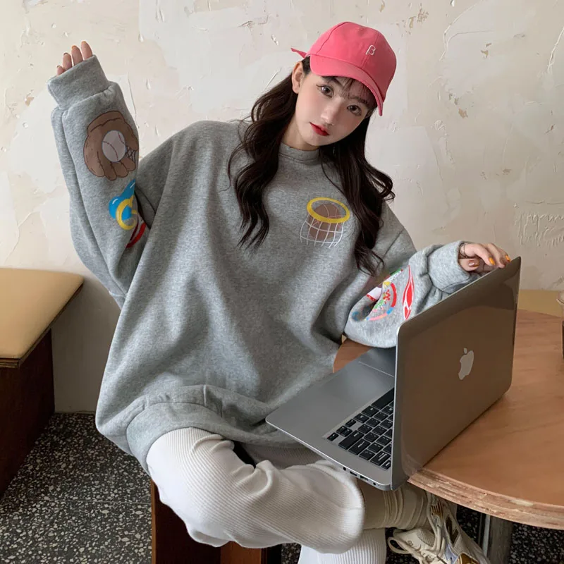 

Sweatshirt Women Thick Personality Harajuku Sweatshirt Top Round Neck Oversized Long Sleeve Fun Pullover Sweatshirt