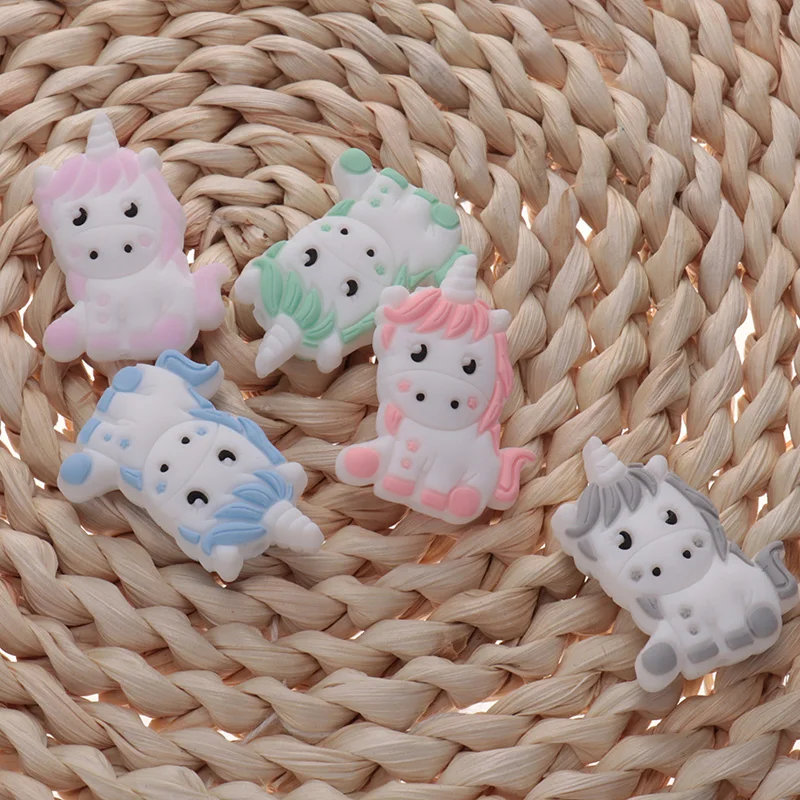 20 piezas de silicona con dibujos de unicornios para beb&eacute;, Mini mordedor de animales, cuentas sin BPA, cadena de chupete para reci&eacute;n nacido, accesorios para regalos de ducha, collar-3
