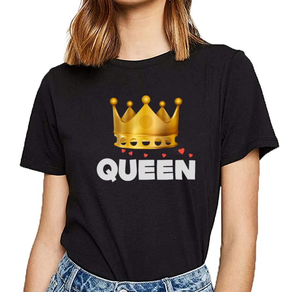 

Tops T Shirt Women king and queen Funny White Custom Female Tshirt