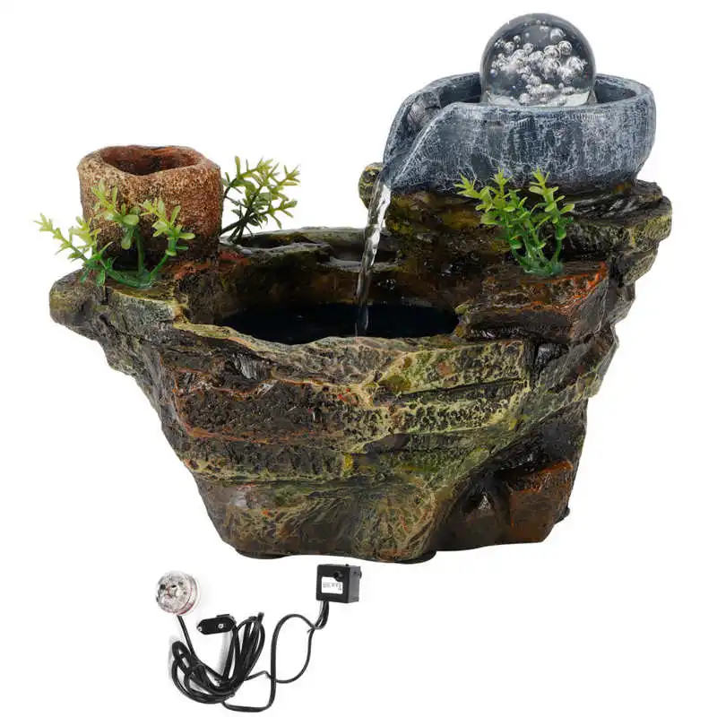 

LED Rockery Resin Water Fountain DIY Plants Micro Landscape Potted Succulents Home Decoration EU 220V-240V Home