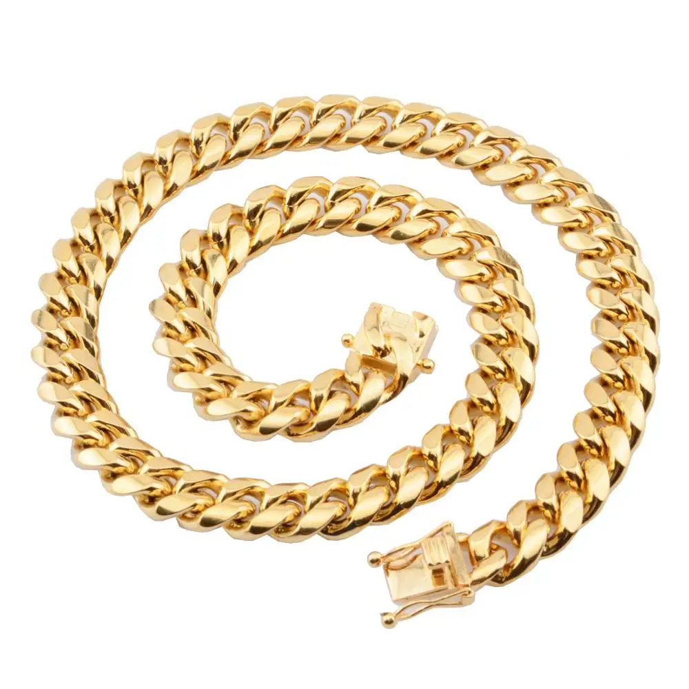 

High Quality Gold Tone Quality for Men Charms 316L Stainless Steel Curb Cuban Miami Link Chain Necklace Jewelry Gift 12mm*75cm