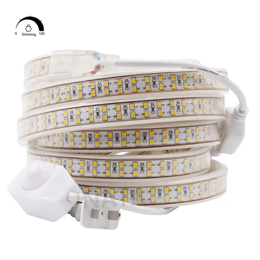 Диммируемая Светодиодная лента 2835 гибкая Водонепроницаемая 220 В 240 в 180