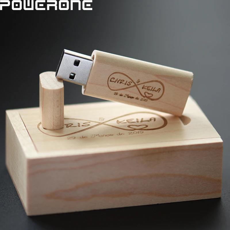 

POWEORNE usb flash drive LOGO customized wooden pen drive with box 64GB 32GB 16GB 4GB U disk memory card pendrive personal gift