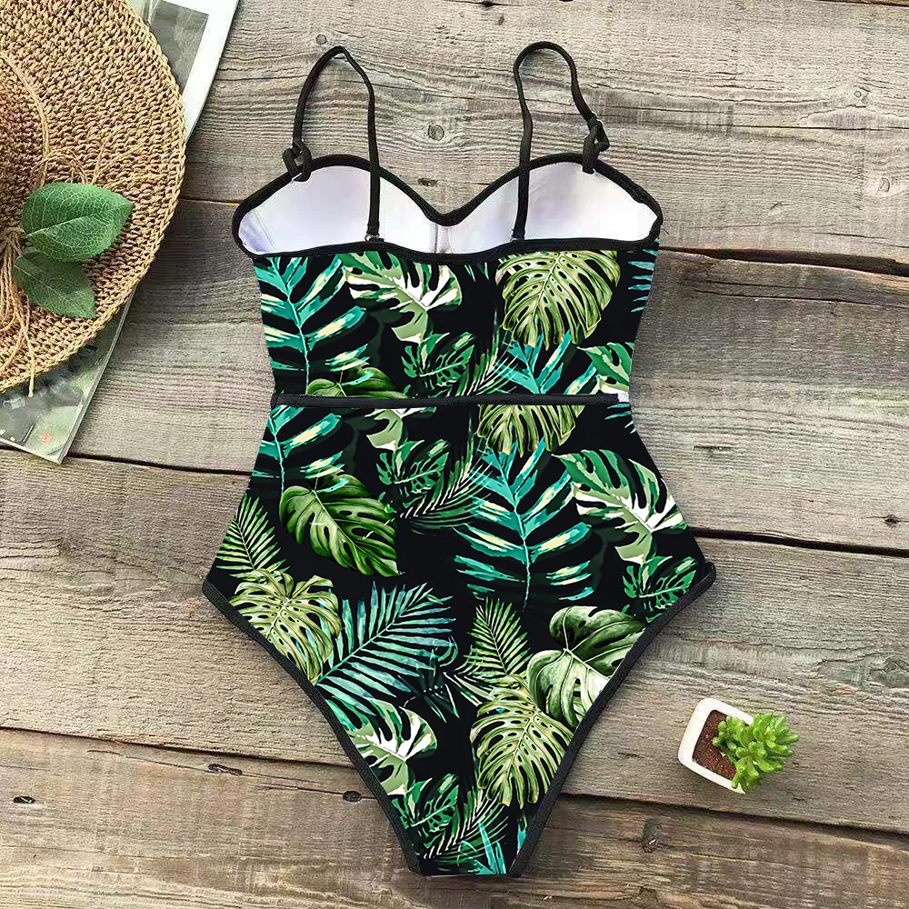 

2021 New One Piece Swimsuit Female Sexy Push Up Swimwear Women Print Bathing Suit Summer Beachwear Ruffle Swimming Suit