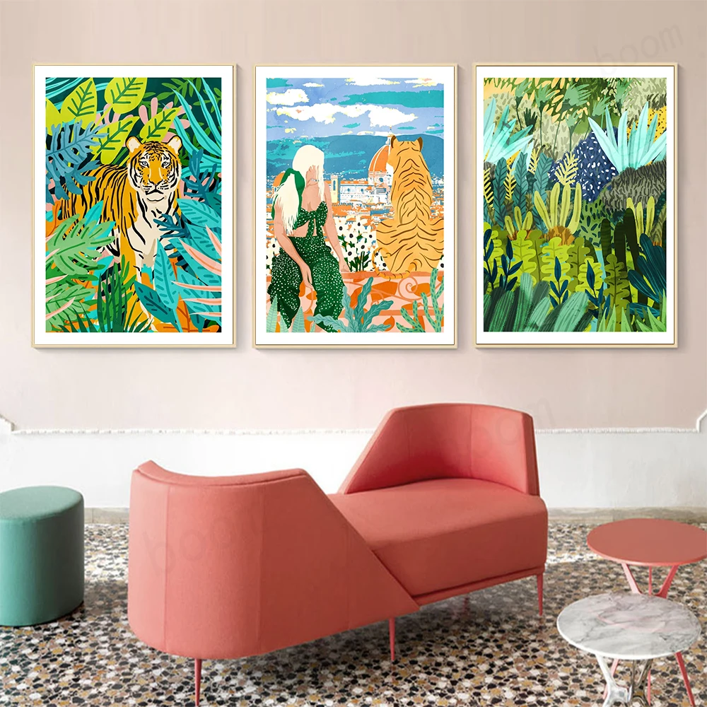 

Wild Jungle Tiger Art Posters and Print Abstract Colorful Italian View Wall Art Painting on Canvas Pictures Home Decor No Frame