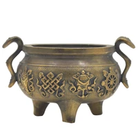 copper antique eight treasures double ear incense burner buddhist temple supplies aromatherapy furnace line incense coil decor