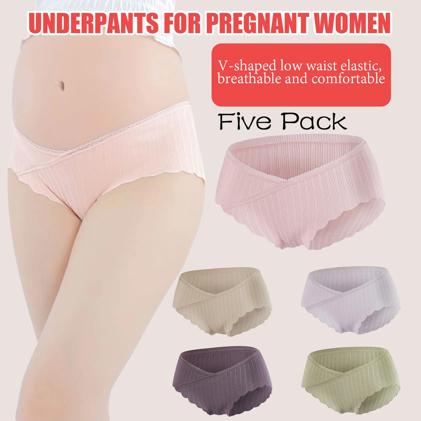 

5pcs/lot Maternity V-shaped Underwear Seamless Breathable Belly Support Panty Pregnant Women Solid Intimate Panty M-4xl#LR2