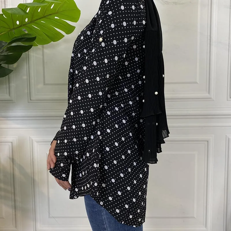 Женский топ в горошек Длинный с длинным рукавом одежда для женщин размера плюс |