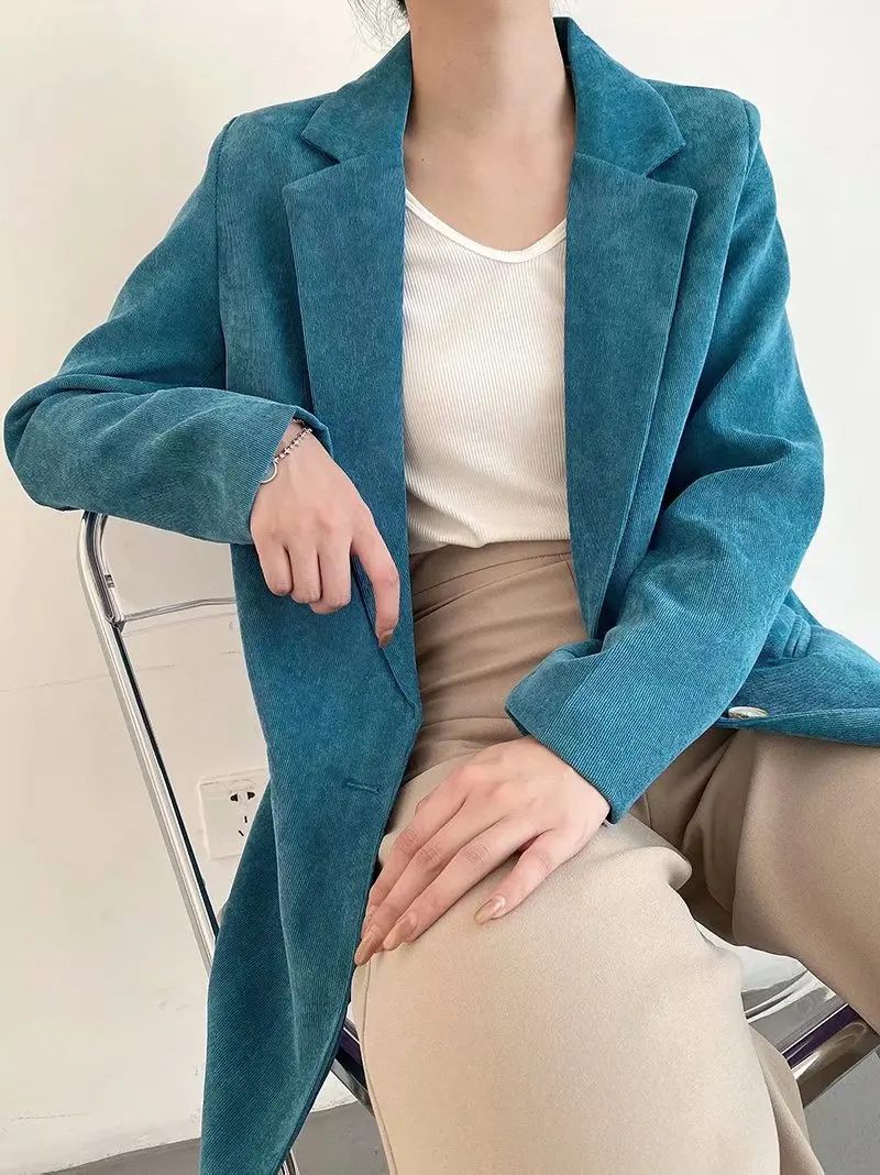 

TMODA384 Za 2020 Autumn Winter Women Corduroy Blazer Coat Vintage Long Sleeve Female Outerwear Chic Tops Women Clothing